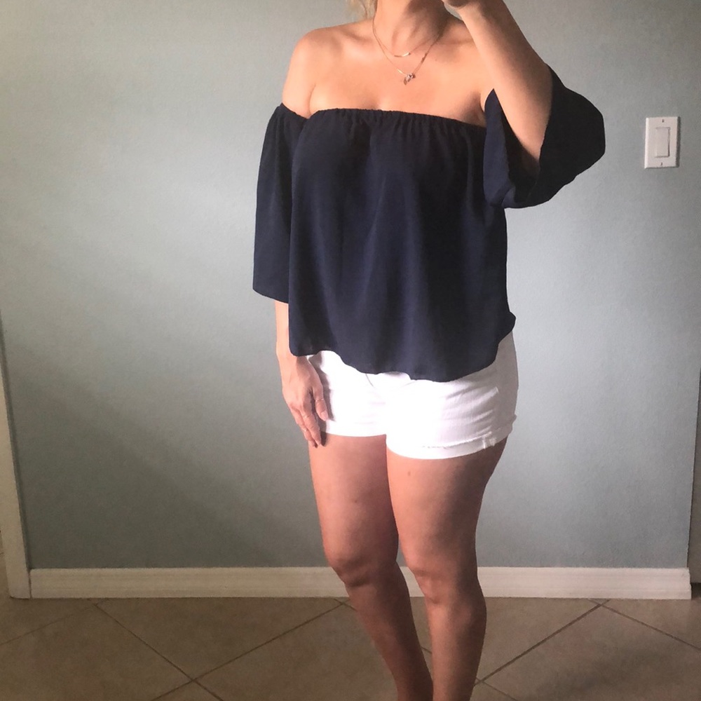 SOLD- Off the shoulder navy blue top with sleeves